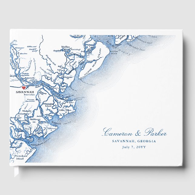 Livro De Visitas Casamento Elegante do Mapa de Savannah Georgia (Frente)