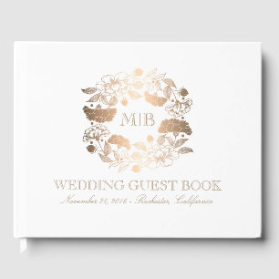 Livro De Visitas Casamento elegante do ouro e da grinalda floral