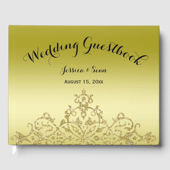 Livro De Visitas Casamento Elegante, Dourado Clássico e Negro (Frente)