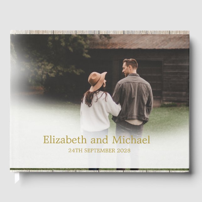 Livro De Visitas Casamento Elegante Dourado Foto De Casamento (Frente)