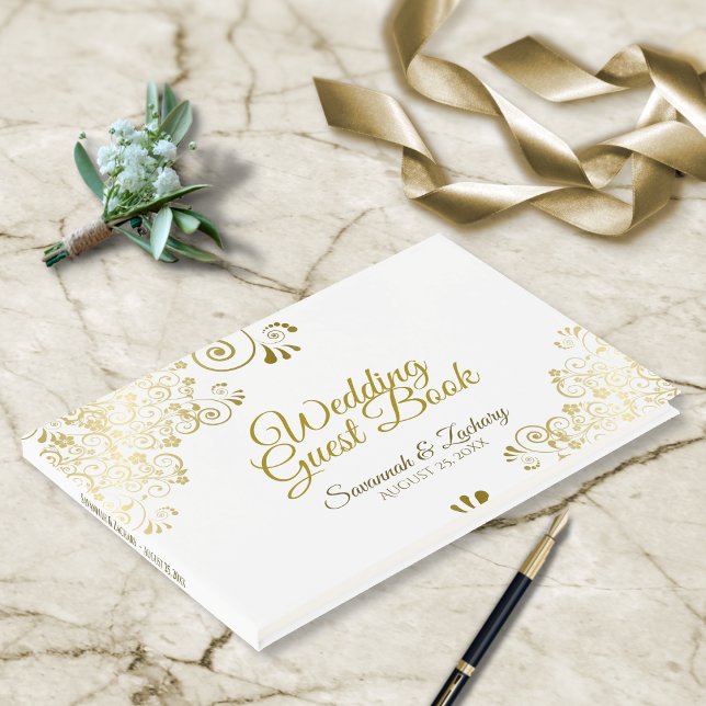 Livro De Visitas Casamento Elegante Dourado Frilly Filigree (Criador carregado)