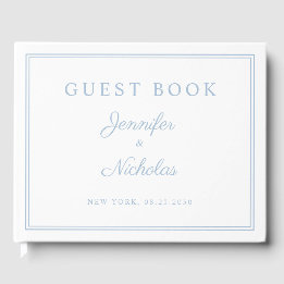 Livro De Visitas Casamento Elegante em Azul Pó Roscrito