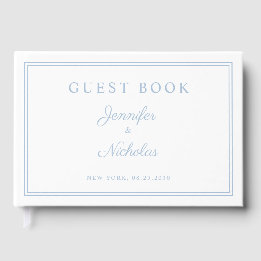 Livro De Visitas Casamento Elegante em Azul Pó Roteiro