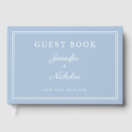 Livro De Visitas Casamento Elegante em Azul Pó Script
