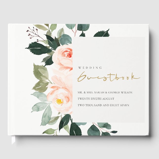 Livro De Visitas Casamento Elegante Eucalyptus Blush Rosa Rosa (Frente)
