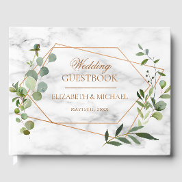 Livro De Visitas Casamento Elegante Eucalyptus Marble Geométrico de