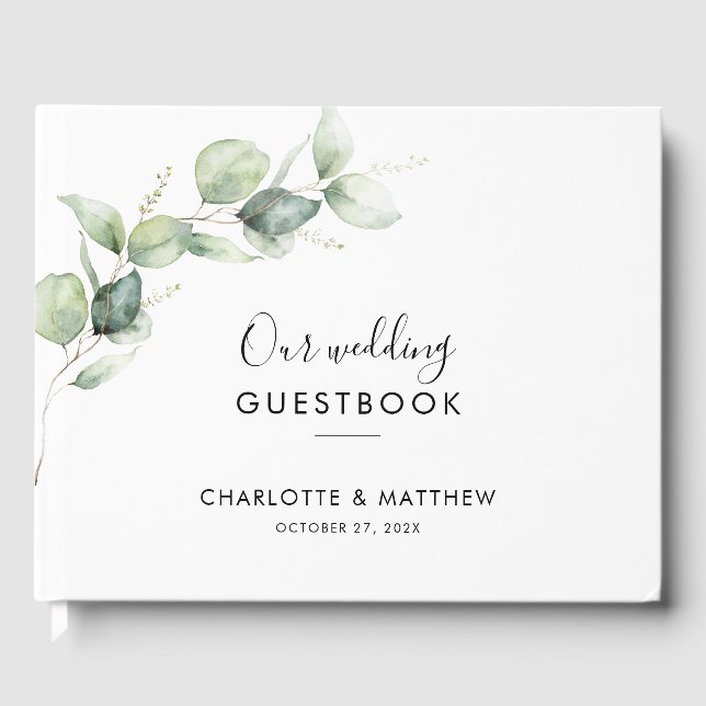 Livro De Visitas Casamento Elegante Eucalyptus Watercolor (Frente)