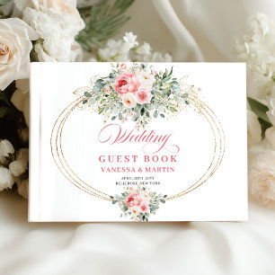 Livro De Visitas Casamento elegante floral clássico em rosa bege e