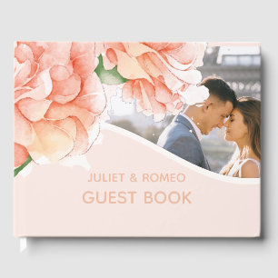 Livro De Visitas Casamento Elegante Floral de Foto Moderna
