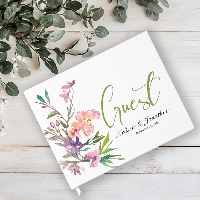 Livro De Visitas Casamento Elegante Floral Floral de Cereja Rosa (Criador carregado)