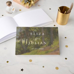 Livro De Visitas Casamento Elegante Floresta Rústica