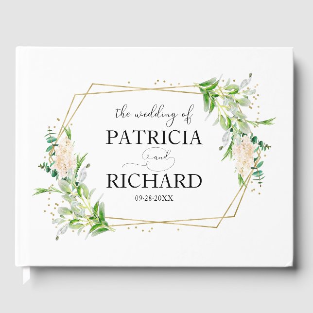 Livro De Visitas Casamento Elegante Geométrico e Dourado (Frente)