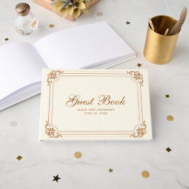 Livro De Visitas Casamento Elegante Marfim Cobre Antigo Florescer