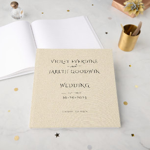 Livro De Visitas Casamento Elegante Minimalista de Efeito Linen Cre