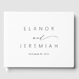 Livro De Visitas Casamento Elegante Mínimo de Caligrafia Branca Neg