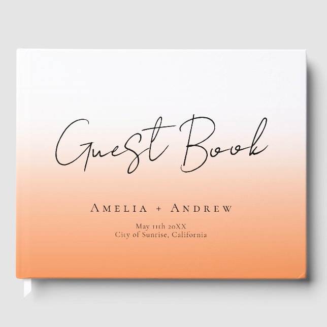 Livro De Visitas Casamento Elegante Mínimo de Script Peach Orange F (Frente)