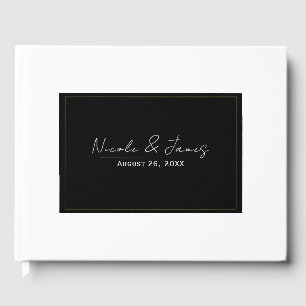 Livro De Visitas Casamento Elegante Mínimo Dourado Branco Negro