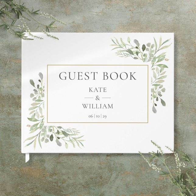 Livro De Visitas Casamento Elegante Moderno Botânico Verde (Greenery Botanical Modern Elegant Wedding Guest Book)