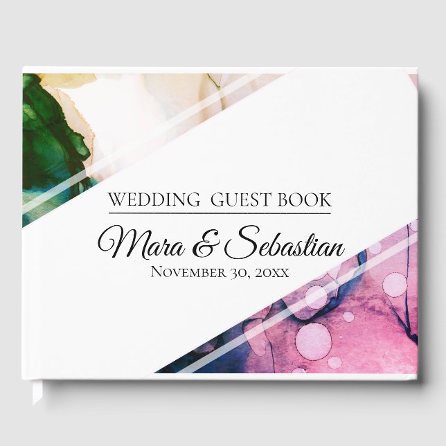 Livro De Visitas *~* Casamento Elegante Moderno de Pessegueira Aqua (Frente)