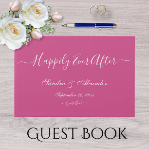 Livro De Visitas Casamento Elegante Moderno de Raspberry Pink Water