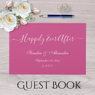 Livro De Visitas Casamento Elegante Moderno de Raspberry Pink Water