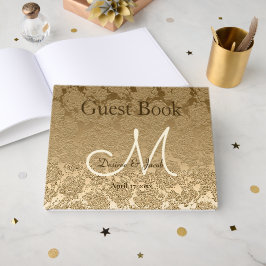 Livro De Visitas Casamento Elegante Monograma Dourado Moderno