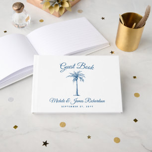 Livro De Visitas Casamento Elegante na Praia Tropical com Palma Azu