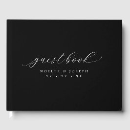 Livro De Visitas Casamento Elegante Negro e Branco Minimalista