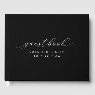 Livro De Visitas Casamento Elegante Negro e Branco Minimalista