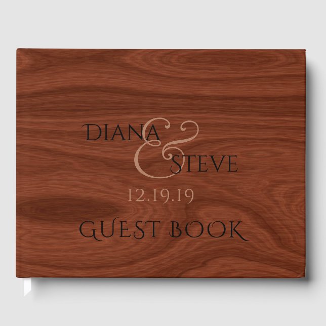 Livro De Visitas Casamento elegante | Padrão Rustic Wood Grain (Frente)