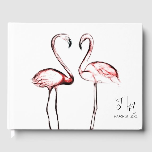 Livro De Visitas Casamento Elegante Peach Pink Flamingos Flamingo (Frente)