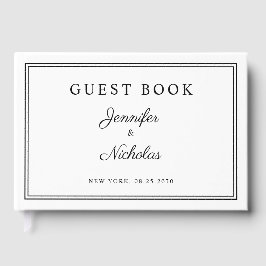 Livro De Visitas Casamento Elegante Preto e Branco com Letra