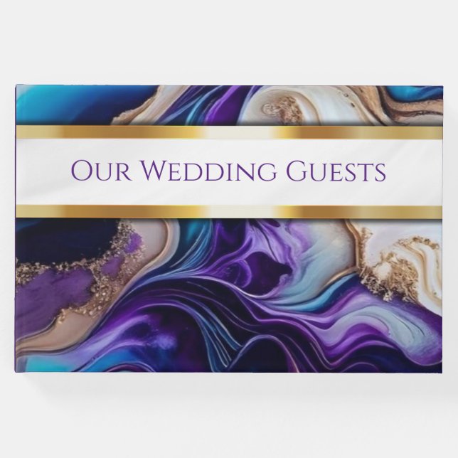 Livro De Visitas Casamento Elegante Roxo, Dourado E Teal (Frente)