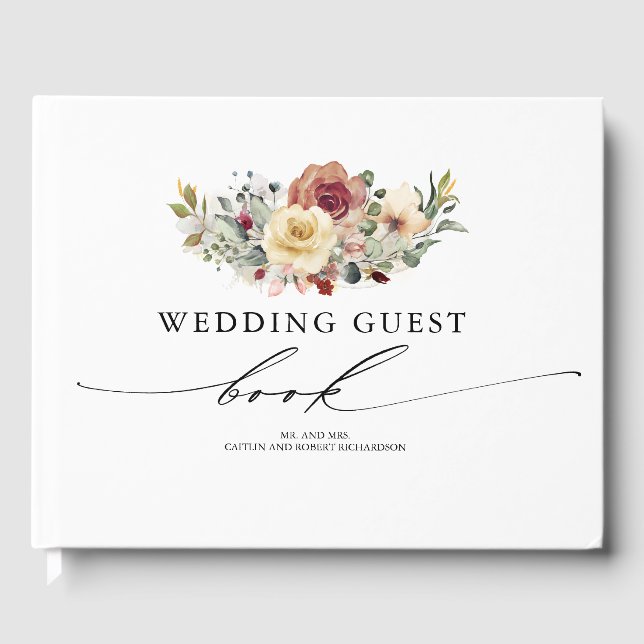 Livro De Visitas Casamento Elegante Rustic Bloom Floral Fall (Frente)