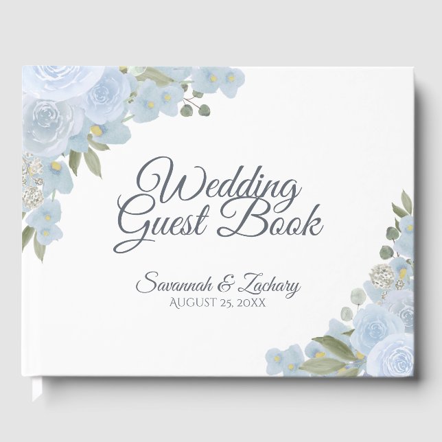 Livro De Visitas Casamento Elegante Rustic Dusty Blue Floral Boho (Frente)