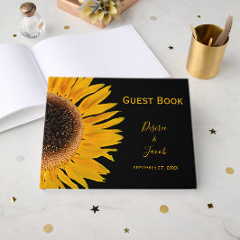 Livro De Visitas Casamento Elegante Rústico Amarelo Girassol Preto