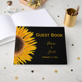 Livro De Visitas Casamento Elegante Rústico Amarelo Preto Girassol