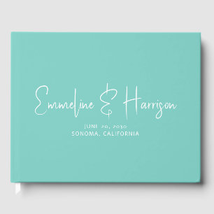 Livro De Visitas Casamento Elegante Serif Personalizado Claro Teal