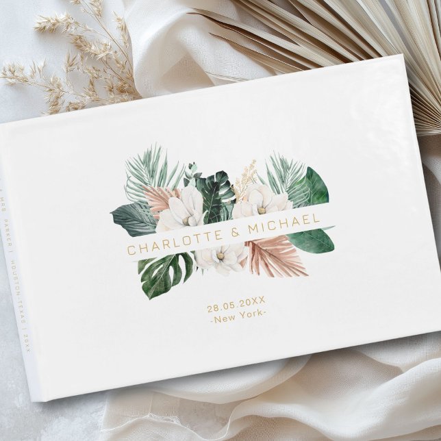 Livro De Visitas Casamento elegante, tropical, foliar (Personalized, elegant, tropical, leafy wedding guest book with your names and date.)