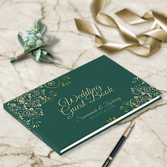 Livro De Visitas Casamento Elegante Verde Dourado e Esmeralda (Criador carregado)