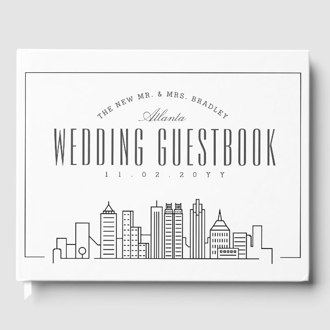 Livro De Visitas Casamento Em Atlanta | Linha do Skyline Moderna De (Frente)