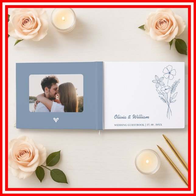 Livro De Visitas Casamento em Azul Empoeirado | Flor Silvestre (Criador carregado)