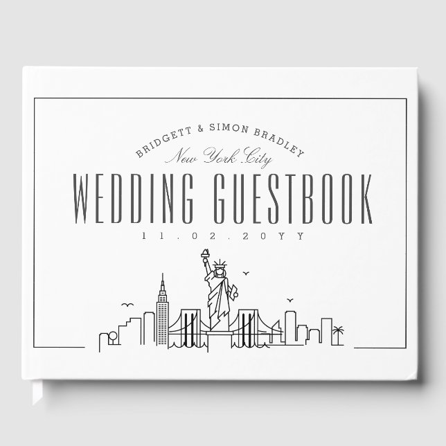 Livro De Visitas Casamento Em Nova Iorque | Skyline Moderno Deco (Frente)