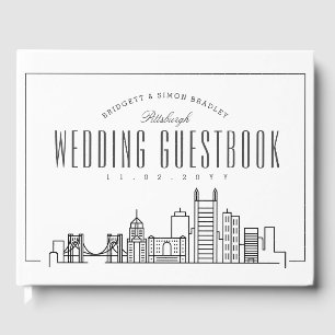 Livro De Visitas Casamento Em Pittsburgh   Linha do Skyline Moderna