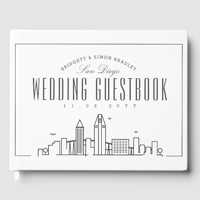Livro De Visitas Casamento Em San Diego | Skyline Moderno Deco (Frente)