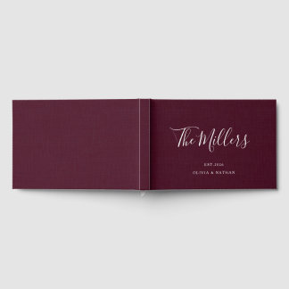 Livro De Visitas Casamento Escrito Falso Linho Burgundy Escuro Eleg