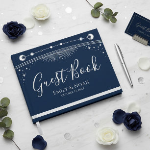 Livro De Visitas Casamento Estrelas Lua Sol Prata Azul Celestial