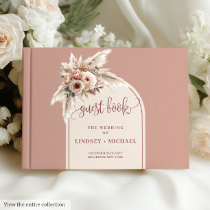 Livro De Visitas Casamento eterno Pampas Rosas Pink Boho Arch