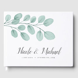 Livro De Visitas Casamento Eucalyptus com Aquarela Elegante