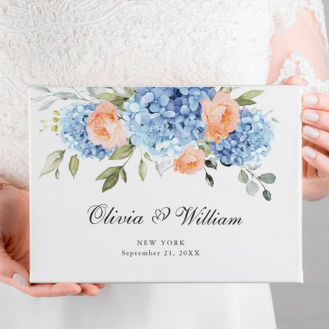 Livro De Visitas Casamento Eucalyptus com Hydrangea Azul Elegante (Criador carregado)